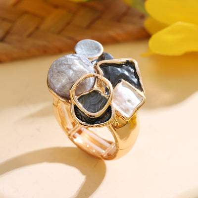 Bohemian Geometric Ring - Elastic Enamel & Gold Finish | UK