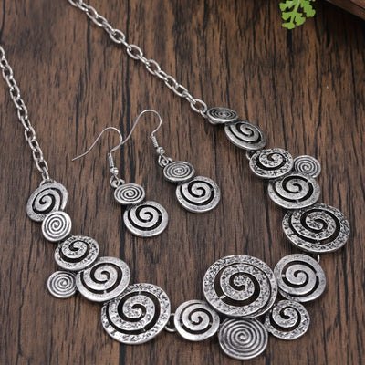 Boho Spiral Necklace & Earrings Set Retro Swirl 3‑Piece Jewellery