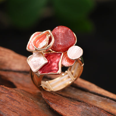 Bohemian Geometric Ring - Elastic Enamel & Gold Finish | UK