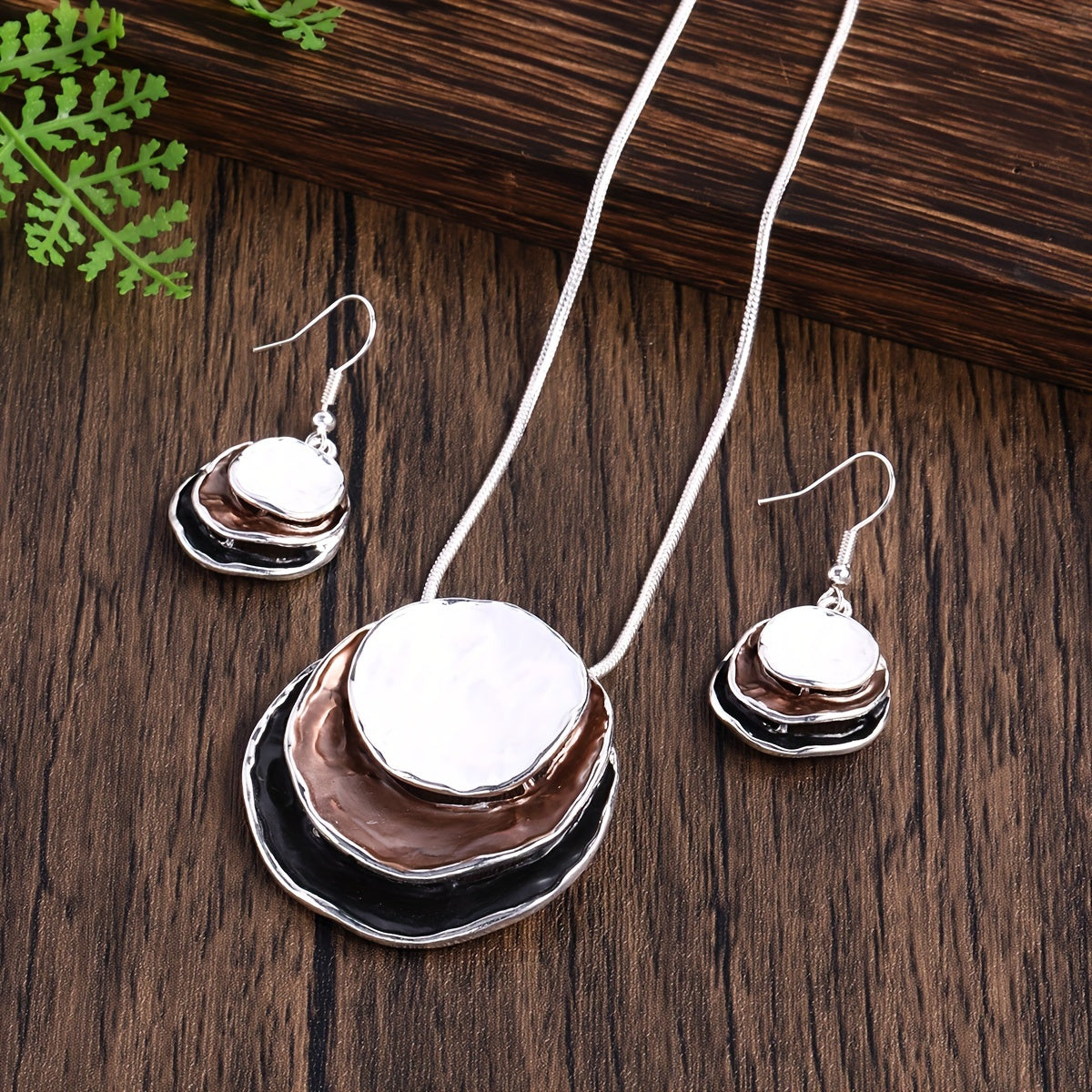 3‑Layer Round Enamel Jewellery Set Necklace & Earrings UK Delivery