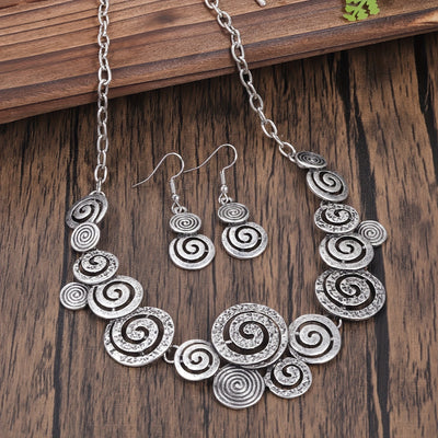 Boho Spiral Necklace & Earrings Set Retro Swirl 3‑Piece Jewellery