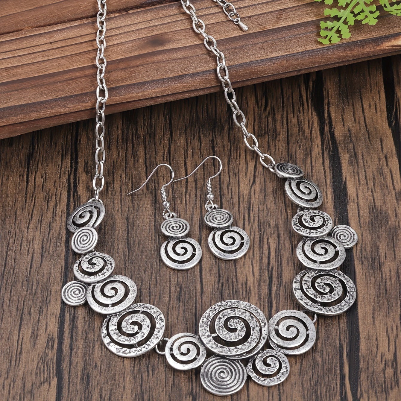 Boho Spiral Necklace & Earrings Set Retro Swirl 3‑Piece Jewellery