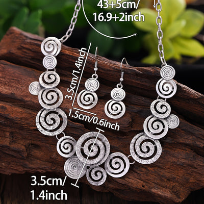 Boho Spiral Necklace & Earrings Set Retro Swirl 3‑Piece Jewellery