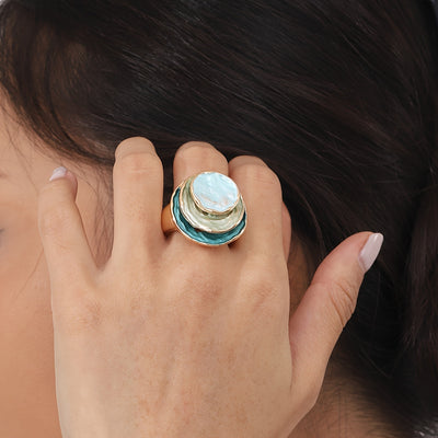 Boho Enamel Ring Three‑Layer Elastic Zinc Alloy with KC Gold