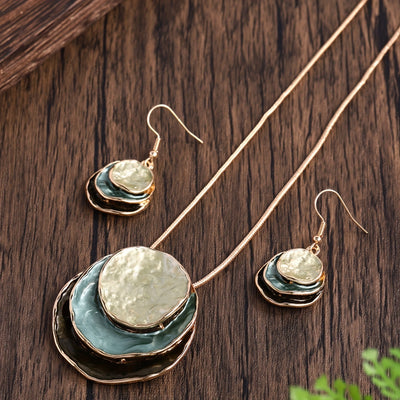 3‑Layer Round Enamel Jewellery Set Necklace & Earrings UK Delivery