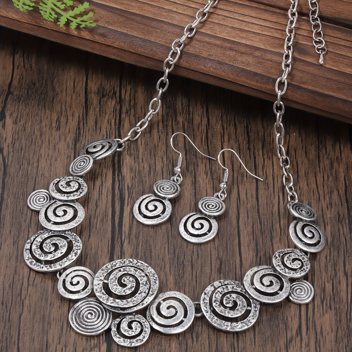 Boho Spiral Necklace & Earrings Set Retro Swirl 3‑Piece Jewellery