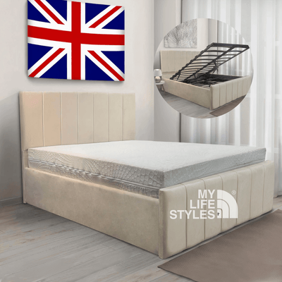 stylish beige ottoman bed with hidden storage