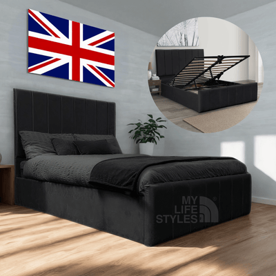 plush velvet black ottoman bed with storage