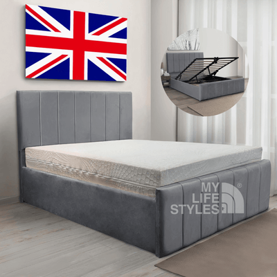 Gray ottoman bed with hidden storage