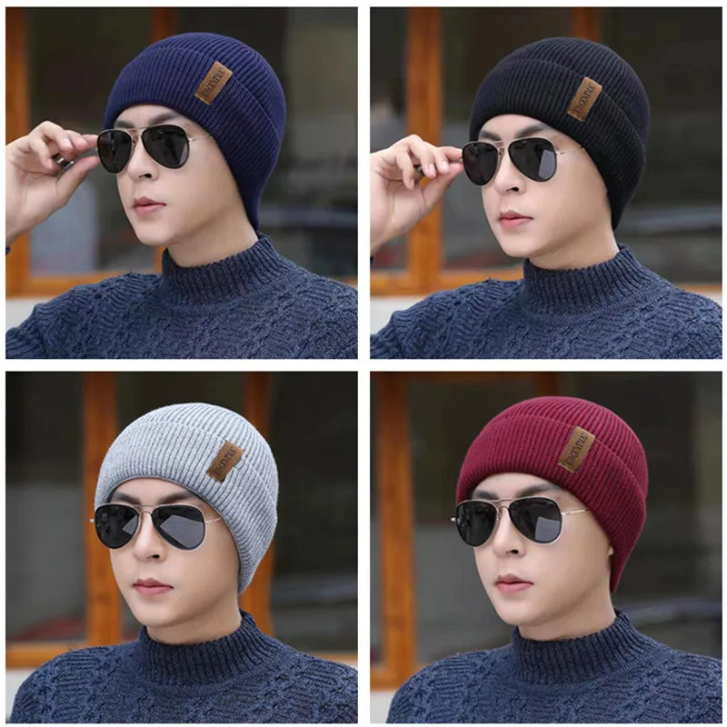 Unisex Winter Fleece Beanie Hat Warm Thicken Knitted Cap for Men and Women