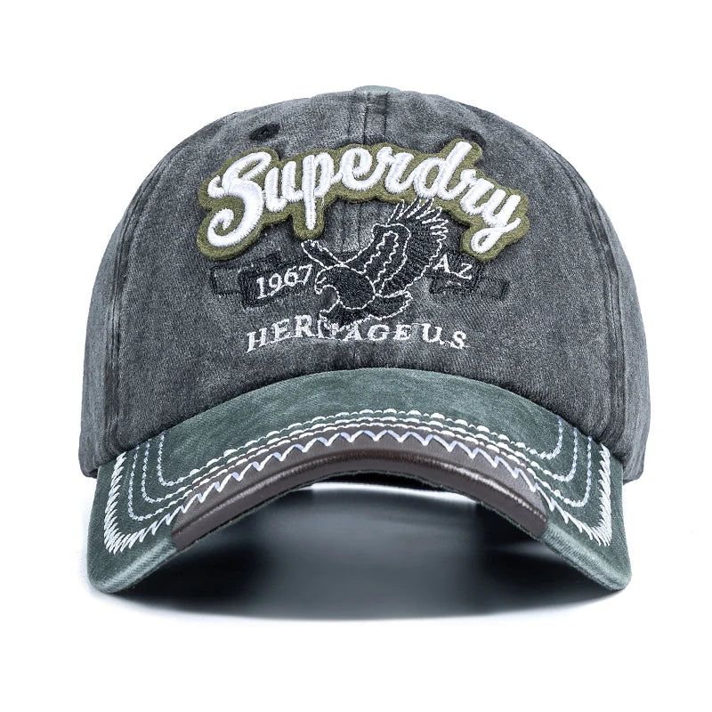 Washed Cotton Baseball Cap with Superday Embroidery Vintage‑Style Unisex Hat