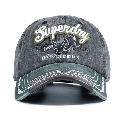 Washed Cotton Baseball Cap with Superday Embroidery Vintage‑Style Unisex Hat