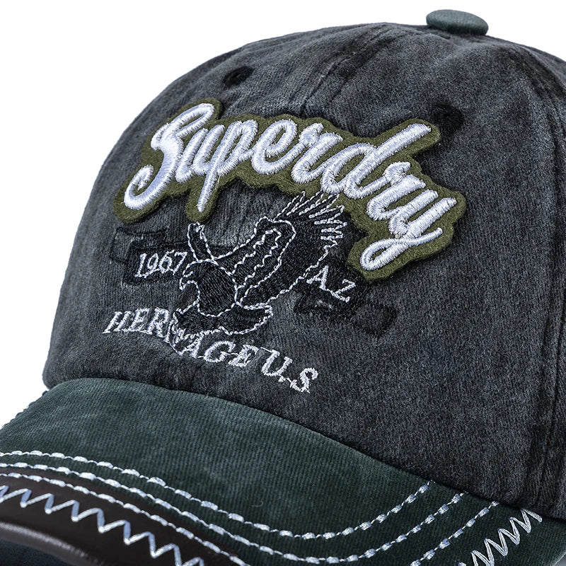 Washed Cotton Baseball Cap with Superday Embroidery Vintage‑Style Unisex Hat