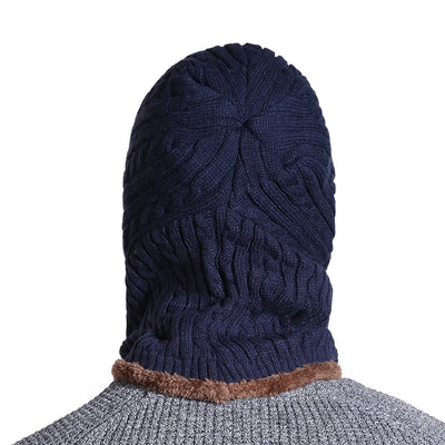 Unisex Winter Knitted Beanie Cap with Neck Protection Warm Fur‑Lined Balaclava Hat