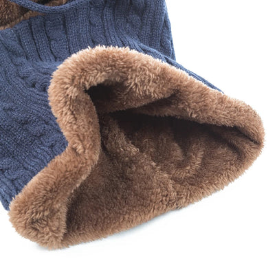 Unisex Winter Knitted Beanie Cap with Neck Protection Warm Fur‑Lined Balaclava Hat