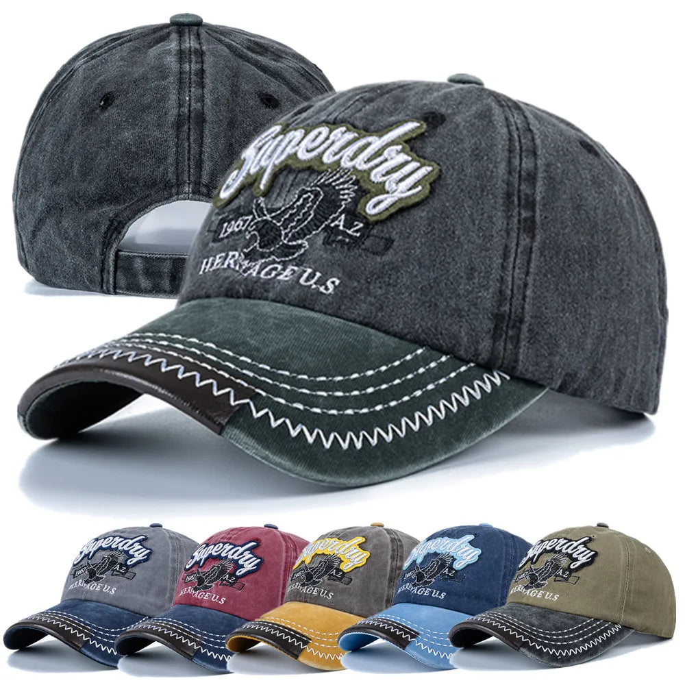 Washed Cotton Baseball Cap with Superday Embroidery Vintage‑Style Unisex Hat