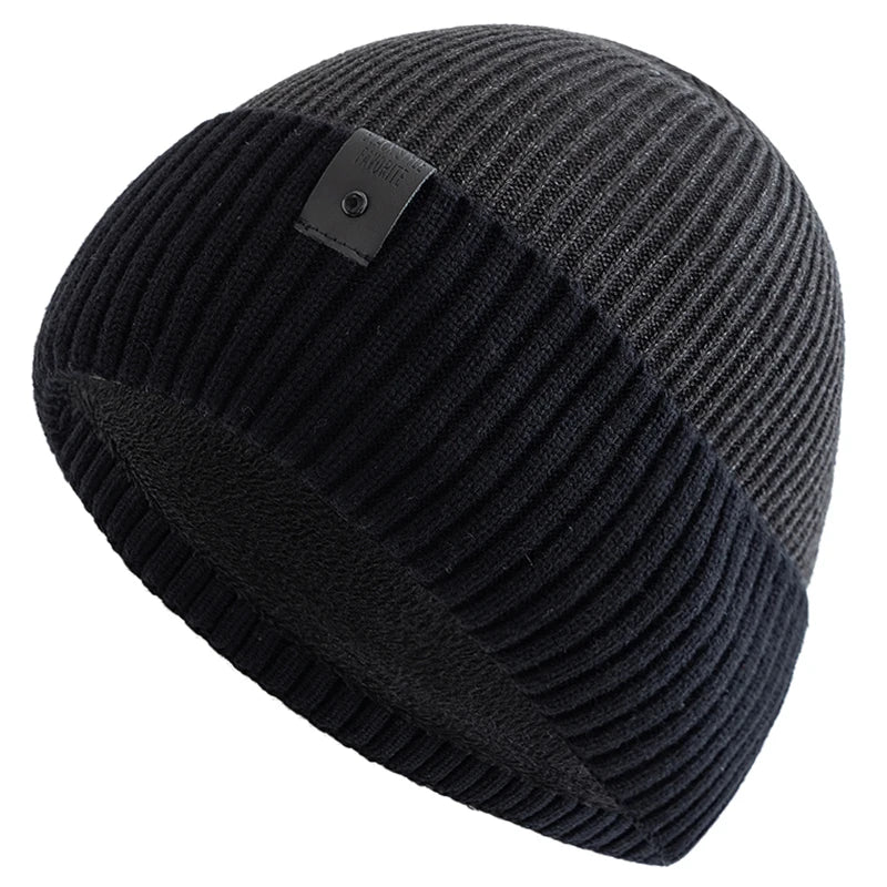 Unisex Fleece‑Lined Beanie Hat Warm Winter Knit Cap