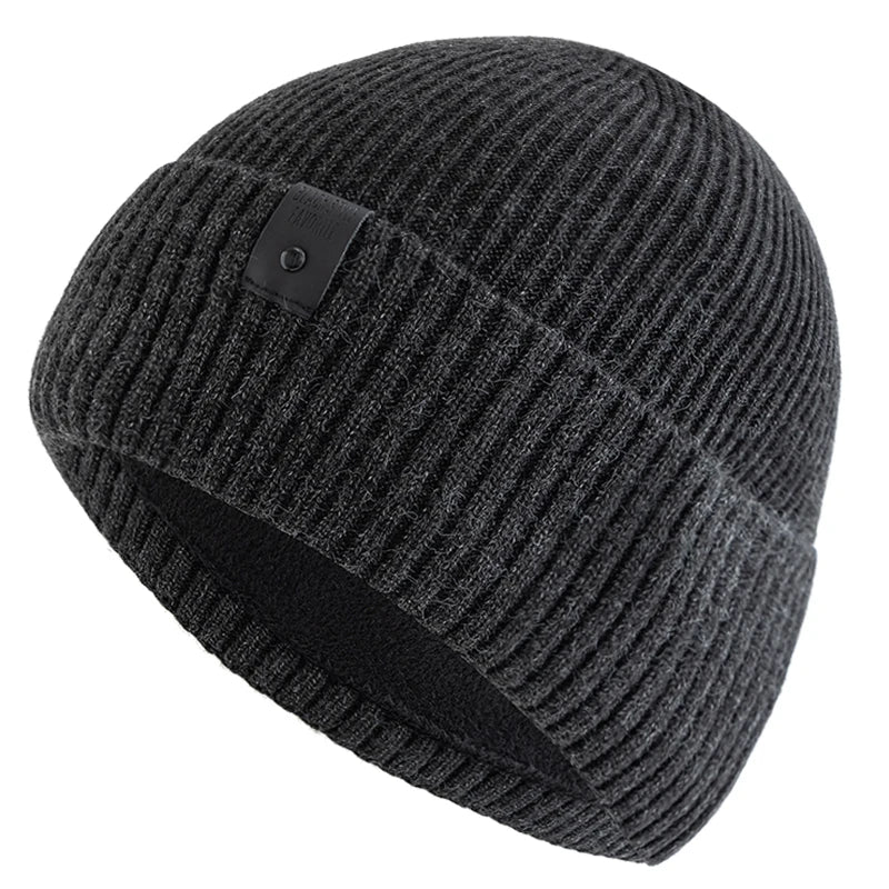 Unisex Fleece‑Lined Beanie Hat Warm Winter Knit Cap