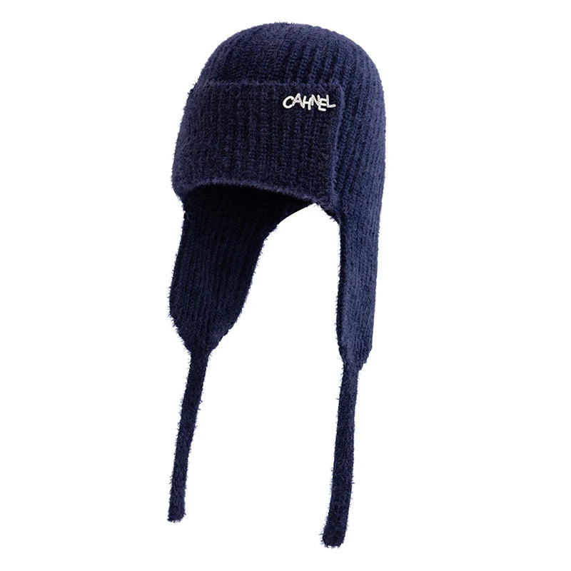 Women's Winter Faux Fur Earflap Beanie Hat Soft Knitted Streetwear Cap