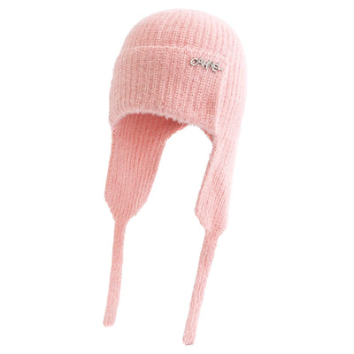 Women's Winter Faux Fur Earflap Beanie Hat Soft Knitted Streetwear Cap