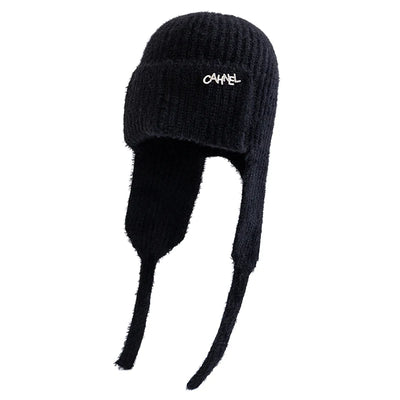 Women's Winter Faux Fur Earflap Beanie Hat Soft Knitted Streetwear Cap