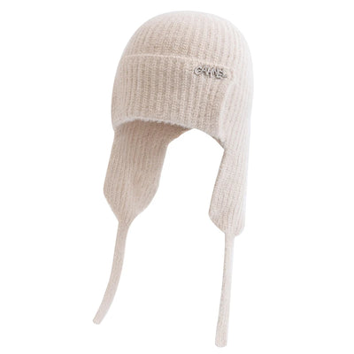 Women's Winter Faux Fur Earflap Beanie Hat Soft Knitted Streetwear Cap