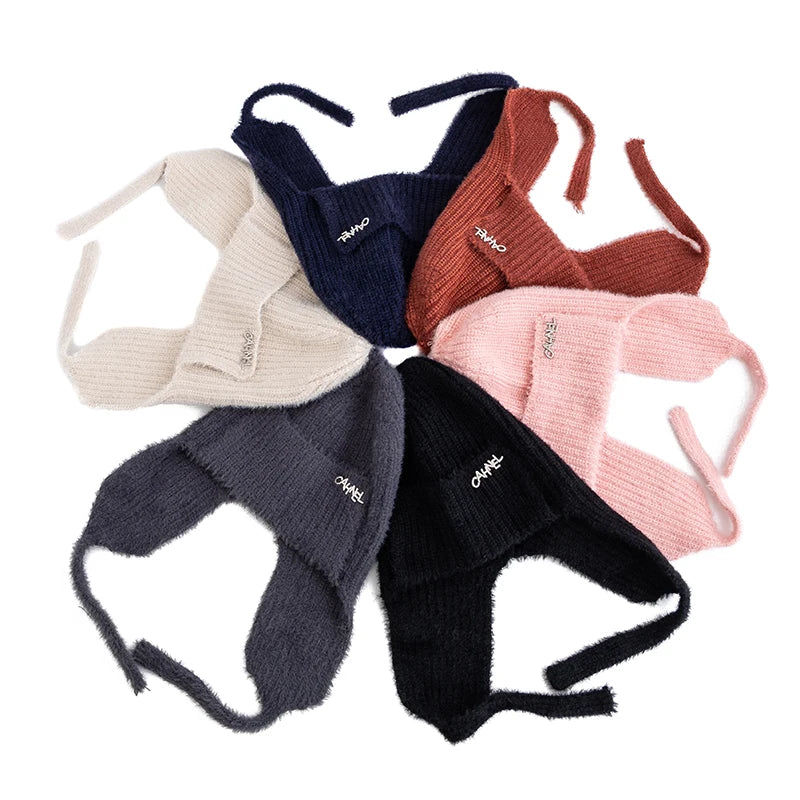 Women's Winter Faux Fur Earflap Beanie Hat Soft Knitted Streetwear Cap