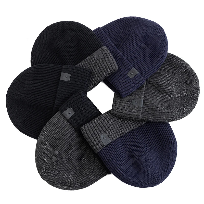 Unisex Fleece‑Lined Beanie Hat Warm Winter Knit Cap