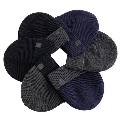 Unisex Fleece‑Lined Beanie Hat Warm Winter Knit Cap