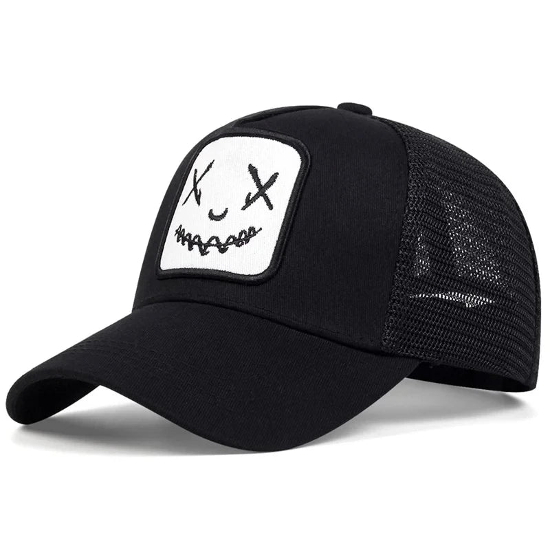 Unisex Summer Trucker Hat with Smile Patch Adjustable Mesh Cap