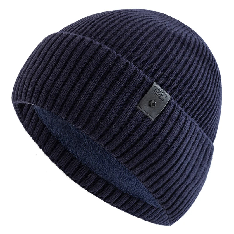 Unisex Fleece‑Lined Beanie Hat Warm Winter Knit Cap
