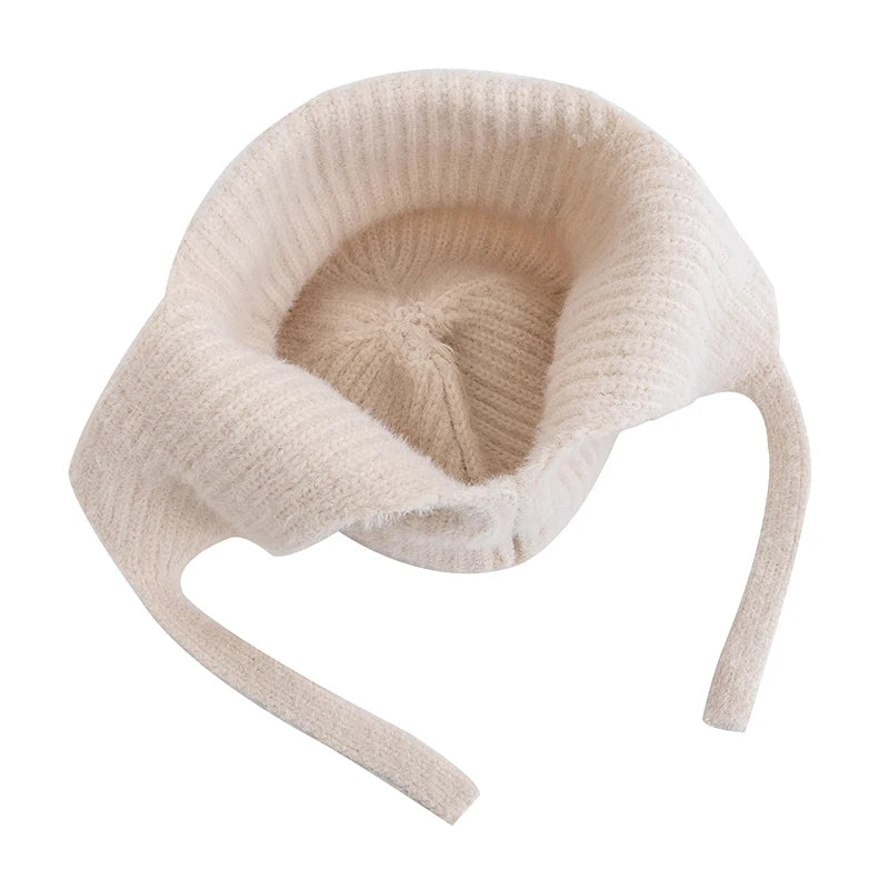 Women's Winter Faux Fur Earflap Beanie Hat Soft Knitted Streetwear Cap