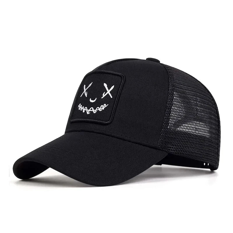Unisex Summer Trucker Hat with Smile Patch Adjustable Mesh Cap