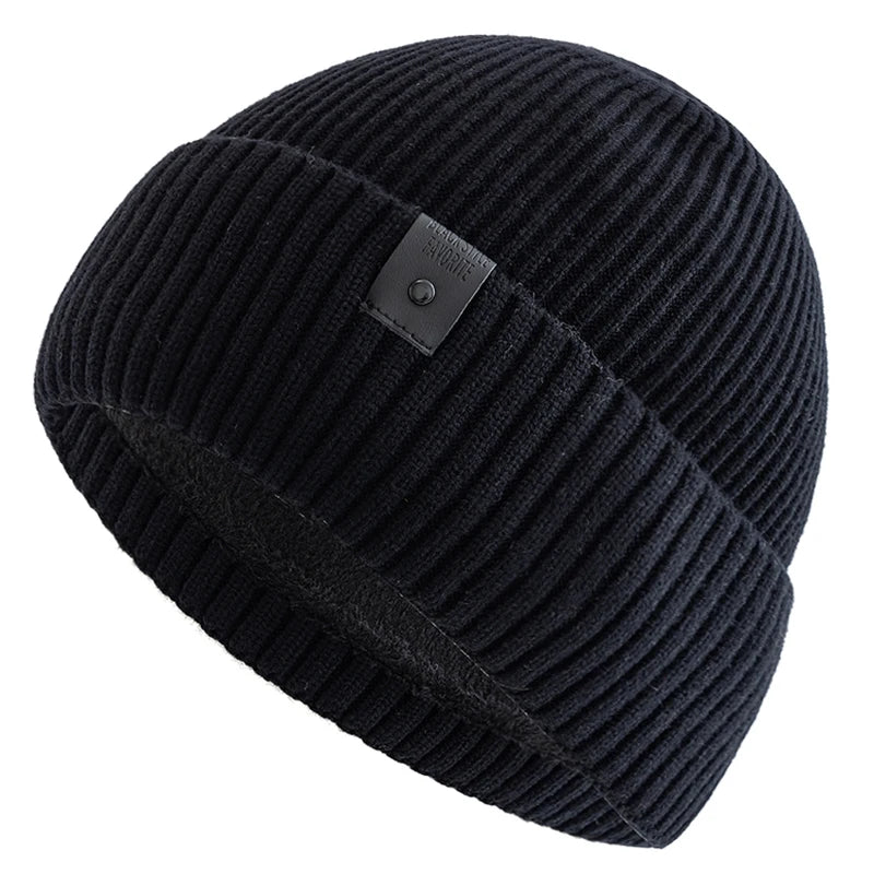 Unisex Fleece‑Lined Beanie Hat Warm Winter Knit Cap