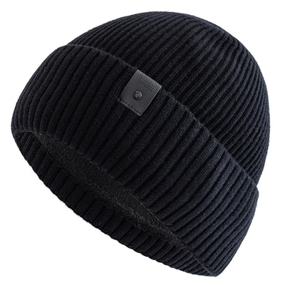Unisex Fleece‑Lined Beanie Hat Warm Winter Knit Cap