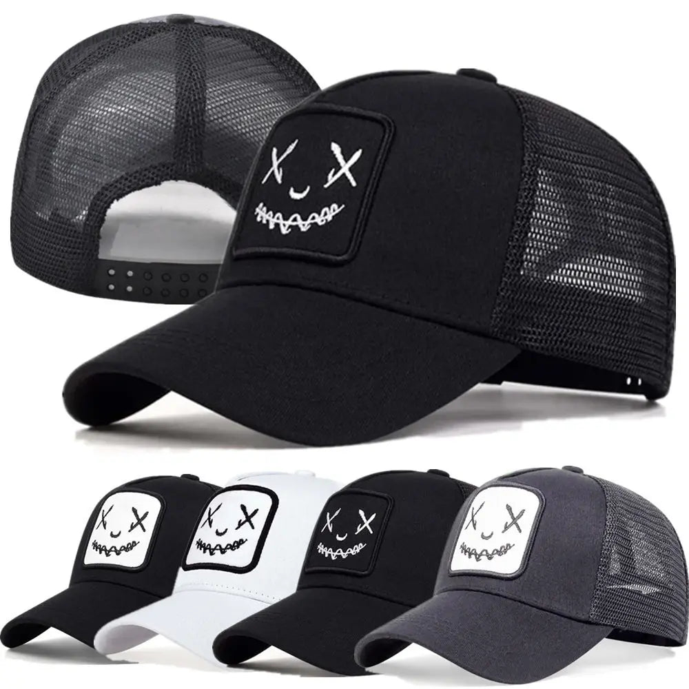 Unisex Summer Trucker Hat with Smile Patch Adjustable Mesh Cap
