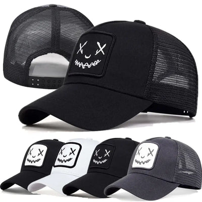 Unisex Summer Trucker Hat with Smile Patch Adjustable Mesh Cap