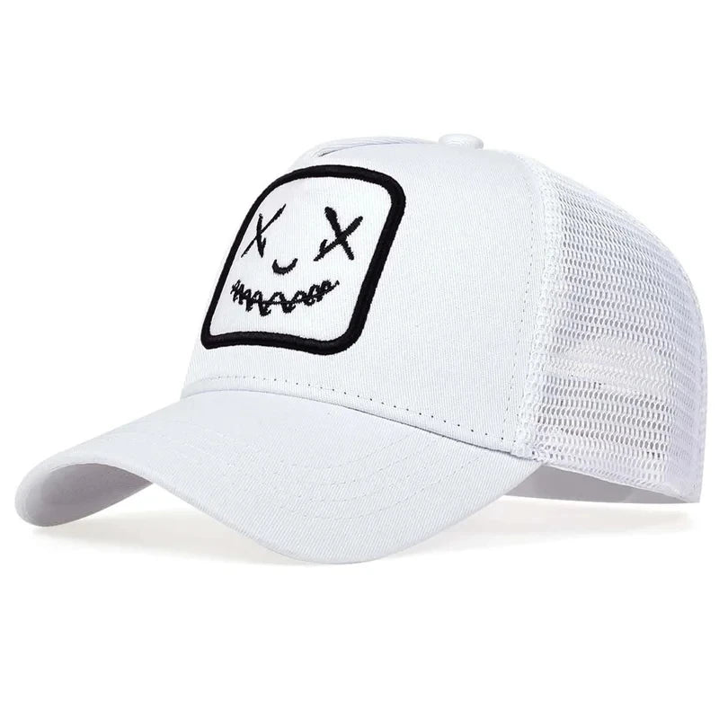 Unisex Summer Trucker Hat with Smile Patch Adjustable Mesh Cap