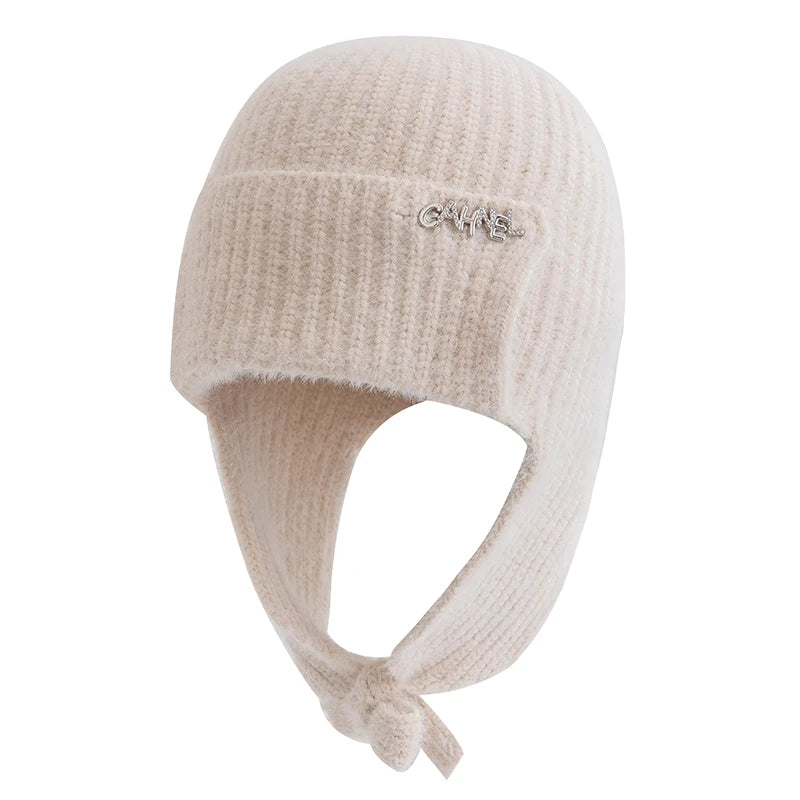 Women's Winter Faux Fur Earflap Beanie Hat Soft Knitted Streetwear Cap
