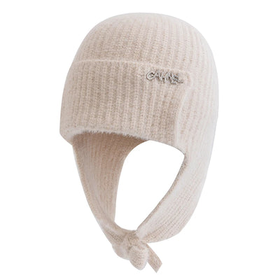 Women's Winter Faux Fur Earflap Beanie Hat Soft Knitted Streetwear Cap