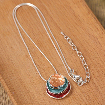 Elegant Blue Enamel Pendant Necklace 18K Gold Plated Zinc Alloy Rope Chain