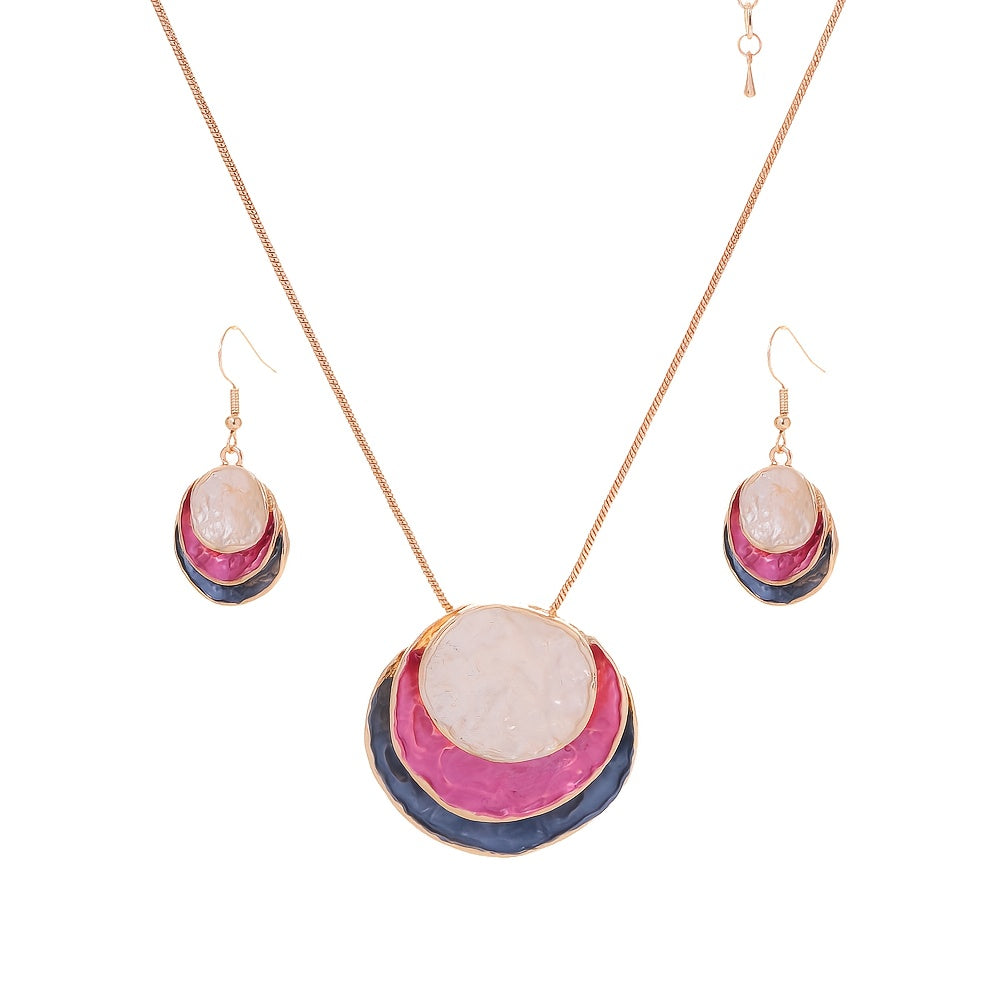 3‑Layer Round Enamel Jewellery Set Necklace & Earrings UK Delivery