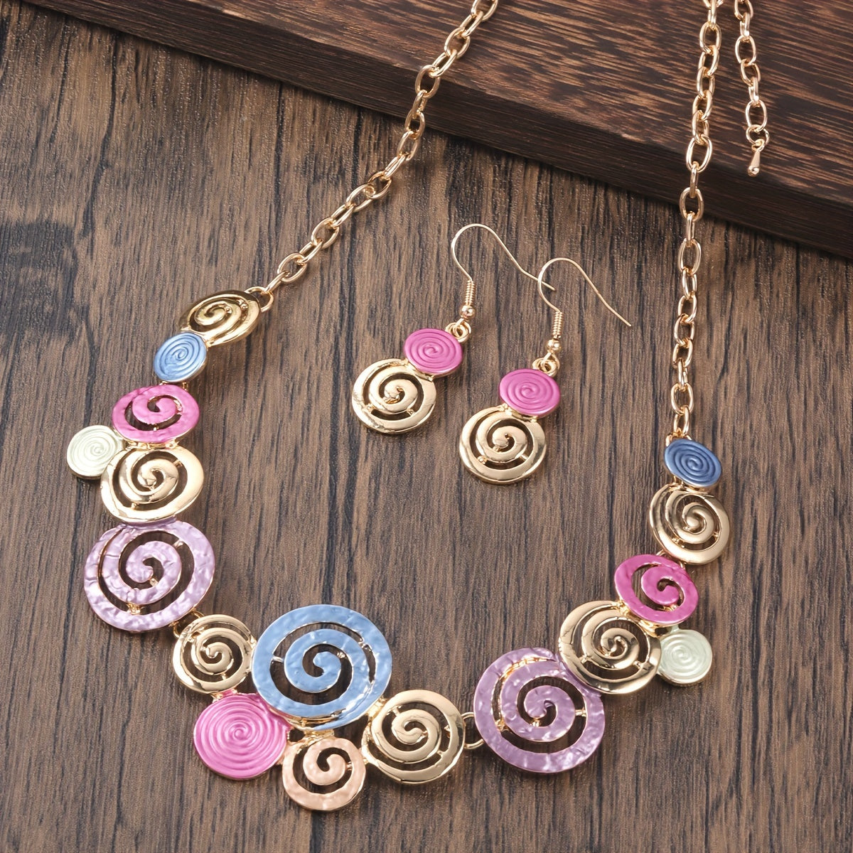 Boho Spiral Necklace & Earrings Set Retro Swirl 3‑Piece Jewellery