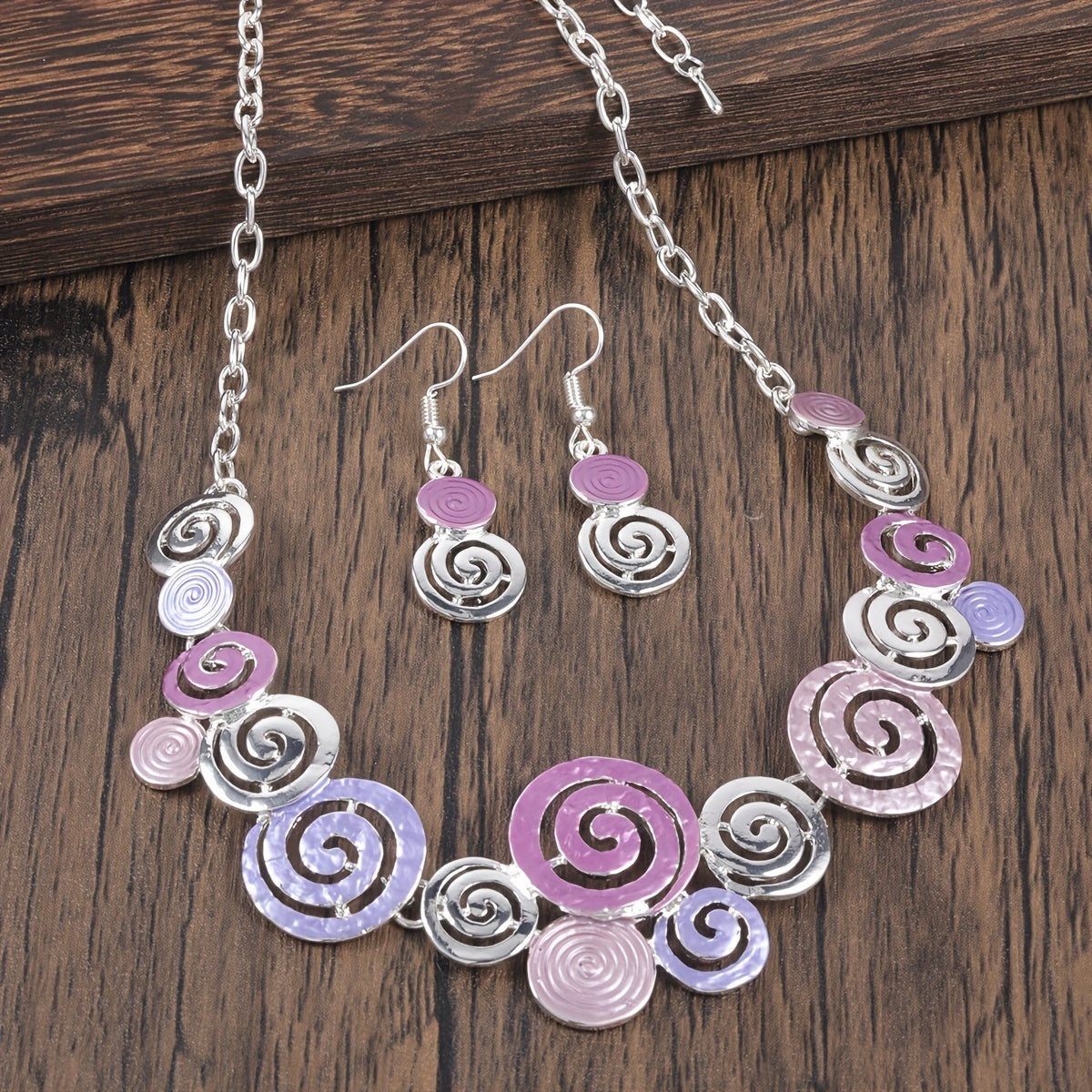 Boho Spiral Necklace & Earrings Set Retro Swirl 3‑Piece Jewellery