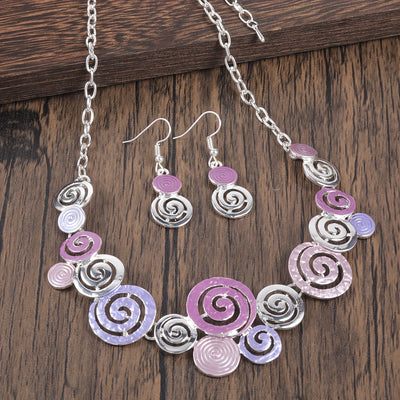 Boho Spiral Necklace & Earrings Set Retro Swirl 3‑Piece Jewellery