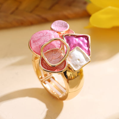 Bohemian Geometric Ring - Elastic Enamel & Gold Finish | UK