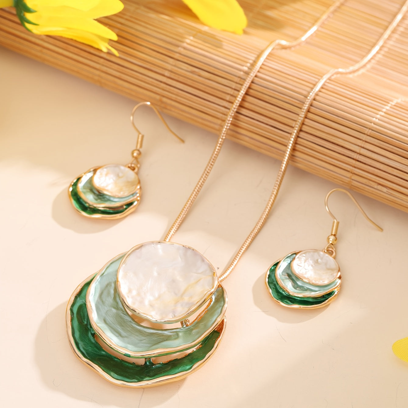 3‑Layer Round Enamel Jewellery Set Necklace & Earrings UK Delivery