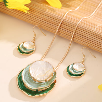 3‑Layer Round Enamel Jewellery Set Necklace & Earrings UK Delivery