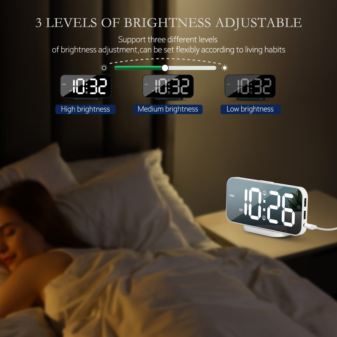 Digital Alarm Clock with USB Ports SMOUPING LED Bedside Clock