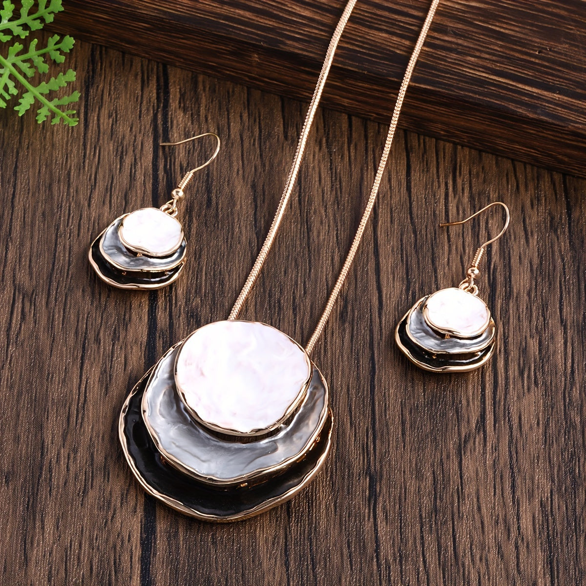 3‑Layer Round Enamel Jewellery Set Necklace & Earrings UK Delivery